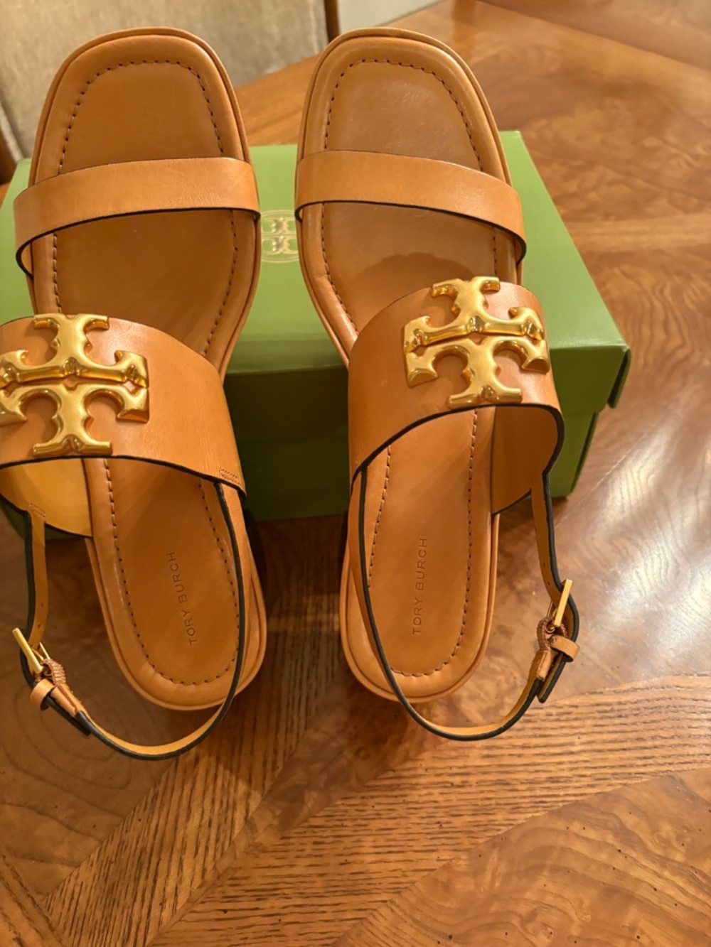 Tory Burch Eleanor Sandals in  Full Grain Vachetta Leather  10.5 M - Picture 3 of 12